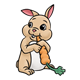 Light Tan Rabbit sitting, eating a carrot