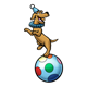 Balancing Dog clown, on ball