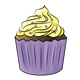 Chocolate Cupcake with purple wrapper and yellow frosting