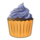 Chocolate Cupcake with orange wrapper and purple frosting