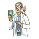 Scientist Holding Jar with monkey looking over shoulder