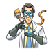 Scientist with monkey on shoulder, doing an experiment
