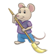 Boy Mouse with purple shirt and broom