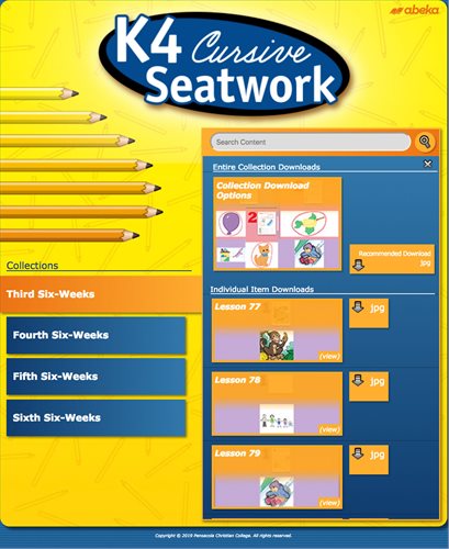 Abeka Product Information K4 Cursive Seatwork Digital Teaching Aids